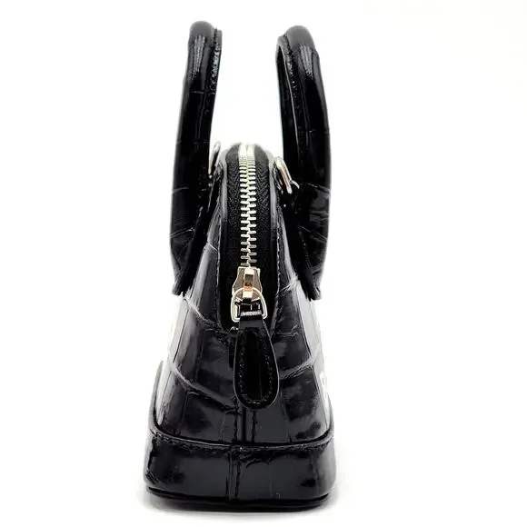 BALENCIAGA Black Calfskin Logo Crocodile Embossed Mini Ville Top Handle Bag XXS - Picture 11 of 16